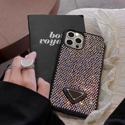 Bling Diamond Designer Phone Case for Apple iPhone Air 17 16 Pro Max 15 Promax 14 13 Luxury Rhinestone Glitter Velvet Lining Back Cover Coque Funda Black Sparkle