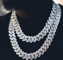 Designer Necklace Moissant Chain Men 8/18/20/24inch Strip Gold Silver Necklace 2 Row Full Diamond Rhombus Cuban Link Chains Necklaces Hip Hop Jewelry 20MM